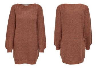 Stylish warm female sweater on white background.
womens winter dress and knitted dress