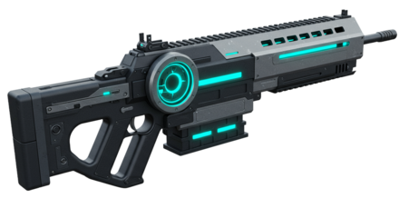 Futuristic assault rifle sci-fi energy gun isolated on transparent