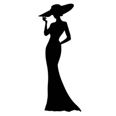 the vinyl decal is a of a woman standing in silhouette, she wears a long fitted gown in the style known as mermaid silhouette
