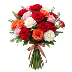 Bright Mixed Carnation Bouquet with Varied Petal Patterns Isolated on White for Festive Decoration