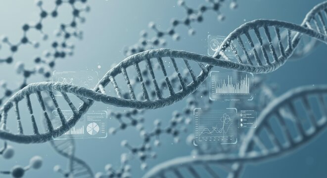 DNA Strand with Data Displays Science and Technology Concept.