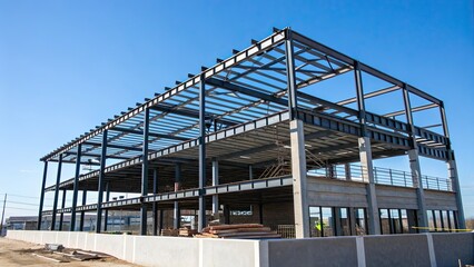 Obraz premium Modern steel frame construction of a commercial building