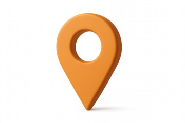 Orange location pin indicating a precise spot on a transparent background, ideal for travel and navigation concepts