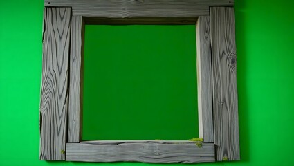 A weathered wooden window frame with a green screen background for easy compositing and editing work