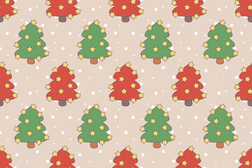 christmas seamless pattern with christmas trees stars and snowflakes