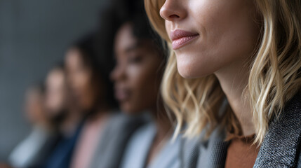 Fototapeta premium Diverse Female Business Team in Midsection Shot Showing Unity and Professionalism in a Modern Workplace