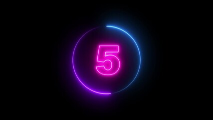 10 to 1 second modern digital countdown timer neon light style on black background, 10 seconds simple countdown timer.10 second technology digital neon led light game timer animation background. - Powered by Adobe