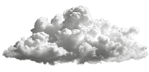 A single fluffy white cumulus cloud isolated on a transparent background, a realistic weather element for design and creative concepts.