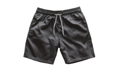 Stylish black athletic shorts with white drawstrings isolated on transparent background