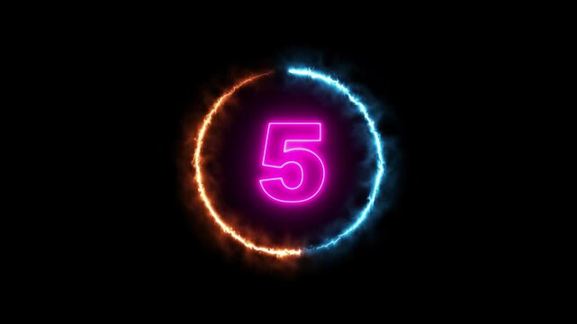 10 to 1 second modern digital countdown timer neon light style on black background, 10 seconds simple countdown timer.10 second technology digital neon led light game timer animation background. 