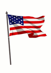 A vibrant depiction of the American flag gracefully waving on a sturdy flagpole, symbolizing freedom, patriotism, and national pride against a clear sky.
