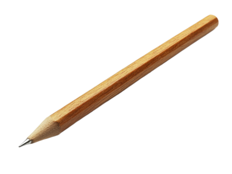 A sharpened wooden pencil with a metal tip isolated on transparent background