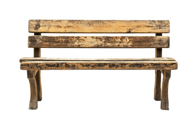 Rustic wooden park bench with weathered texture isolated on transparent background
