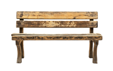 Rustic wooden park bench with weathered texture isolated on transparent background