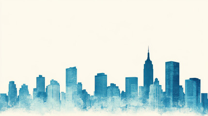 City skyline silhouette with buildings fading into mist under pale sky, creating calm and mysterious urban atmosphere