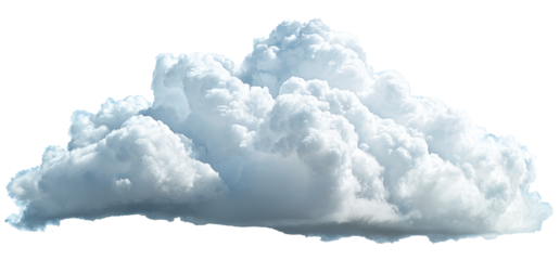 A single fluffy white cumulus cloud with soft shadows, isolated on a transparent background for weather or sky designs