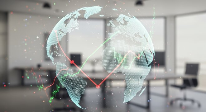 Global Business Data Visualization with World Map and Charts.