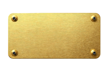 Golden Blank Plaque with Screws isolated on transparent background Remove png, Clipping Path, pen tool
