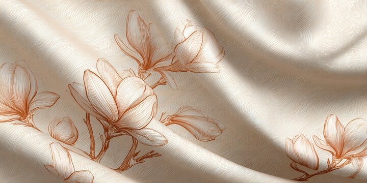 ZARTE MAGNOLIEN-LINIENZEICHNUNG AUF WEICHEM LEINENSTOFF