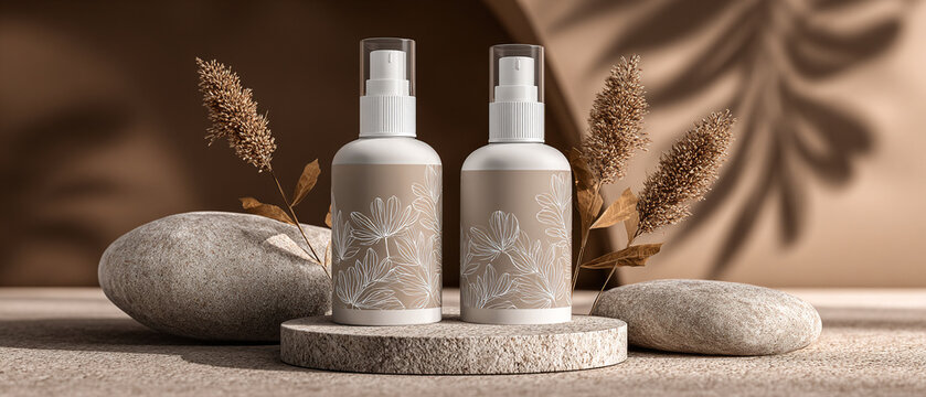 ELEGANTE KOSMETIKFLASCHEN-MOCKUP MIT FLORALEM LINIEN-DESIGN