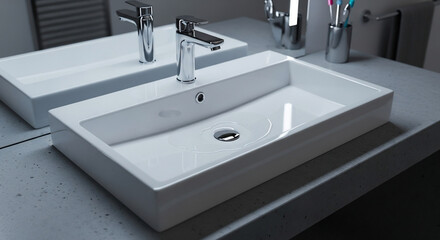 Modern Rectangular Bathroom Sink with Sleek Faucets