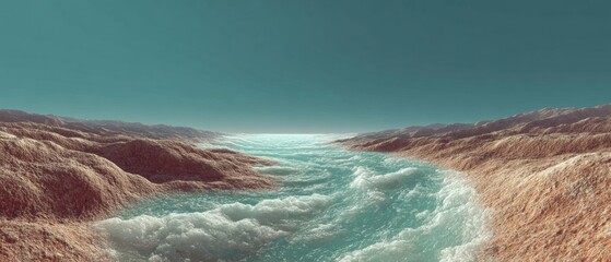 Premium cosmic landscape with flowing nebula over mountains and tranquil ocean, inspiring modern young professionals for travel and adventure marketing campaigns