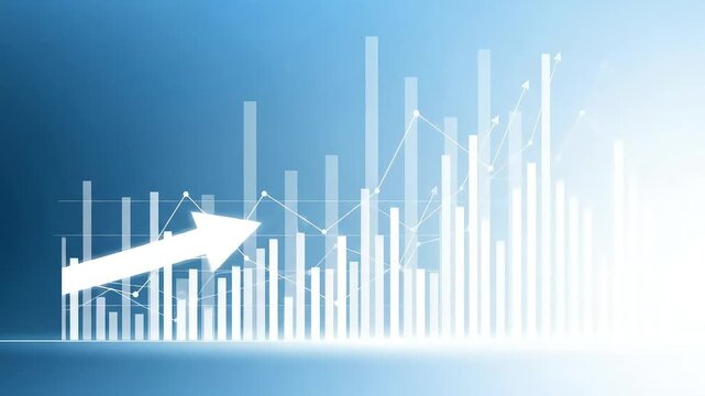 Business candle stick graph chart arow of stock market investment trading on white background design Bullish point Trend of graph stock market investment trading video background with blue lines