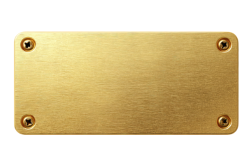 Golden Blank Plaque with Screws isolated on transparent background Remove png, Clipping Path, pen tool