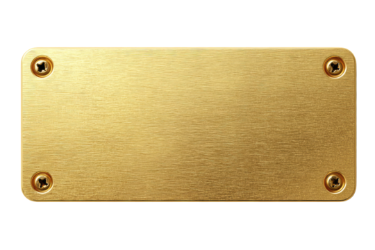 Golden Blank Plaque with Screws isolated on transparent background Remove png, Clipping Path, pen tool