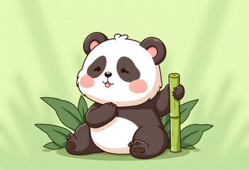 Obraz premium Adorable Panda with Bamboo Illustration