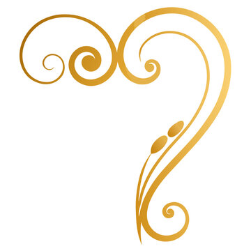 Elegant golden swirl flourish with wheat stalks