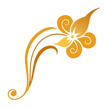 Elegant golden swirl flower design with a white background