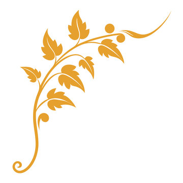 Elegant golden floral swirl with leaves and berries