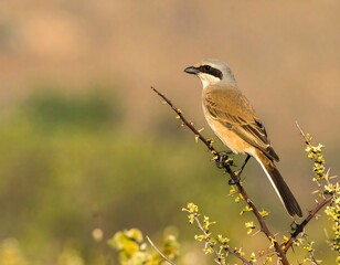 Fototapeta premium Bird perched on a branch, soft focus background