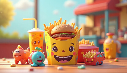 Fun Food and Toys: A Cartoonish Mealtime Scene