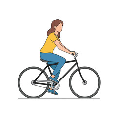 Obraz premium Vector illustration of woman riding a bicycle isolated on white background