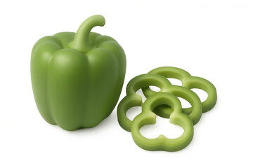 Green bell pepper halved, digitally rendered on transparent background with precise clipping path