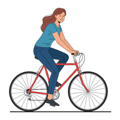 Obraz premium Vector illustration of woman riding a bicycle, isolated on white background