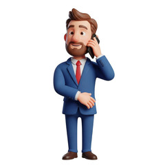 3d cartoon businessman talking on phone