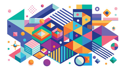 Colorful abstract geometric background with a variety of shapes creating a dynamic and visually engaging design..eps