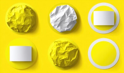 Crumpled paper shapes on yellow background