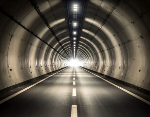 Long tunnel road stretching into bright light