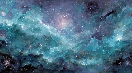 A watercolor painting of a blue and purple nebula.