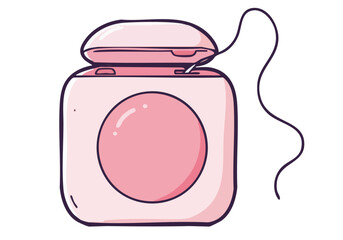 cute pink floss dispenser with a string presented on a pastel purple background -Smile Clean Care- text adds a friendly touch Clean minimalist design perfect for health & wellness visuals
