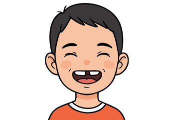 A joyful young boy exhibits a gap smile, radiating happiness. Simple, clean illustration style. Bright orange background emphasizes the positive emotion.