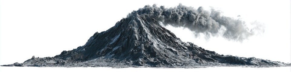 Obraz premium Dark Volcanic Mountain with Gray Smoke Plume