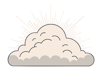 A stylized cloud with a smiling face rises above a cross, symbolizing ascent. Minimalist design with a bright, airy feel. Suitable for spiritual or inspirational themes.