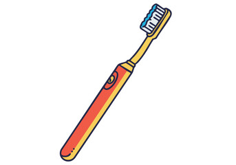 Naklejka premium A vibrant, stylized electric toothbrush illustration with 'Dental Care Shine' text. Clean, modern design, perfect for health and wellness marketing. Bright colors and simple lines.
