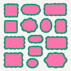 Collection of Pink and Green Hand Drawn Frames and Labels for Design Projects and Creative Templates with a Playful Vibe