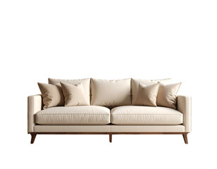 Fototapeta premium Contemporary Cream Leather Couch with Tufted Backrest, Isolated PNG